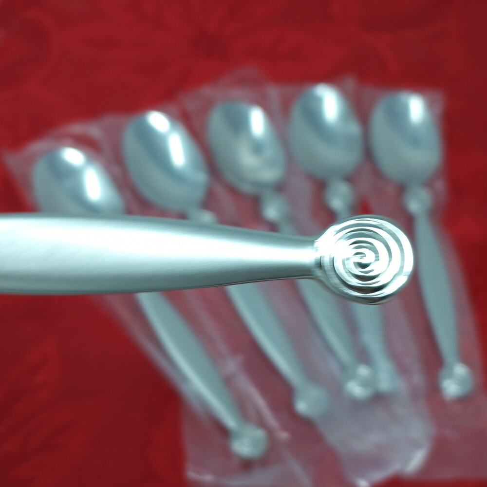6X DemS Corby Hall Miami Demitasse Spoons 18/10 Stainless Spiral Flatware New